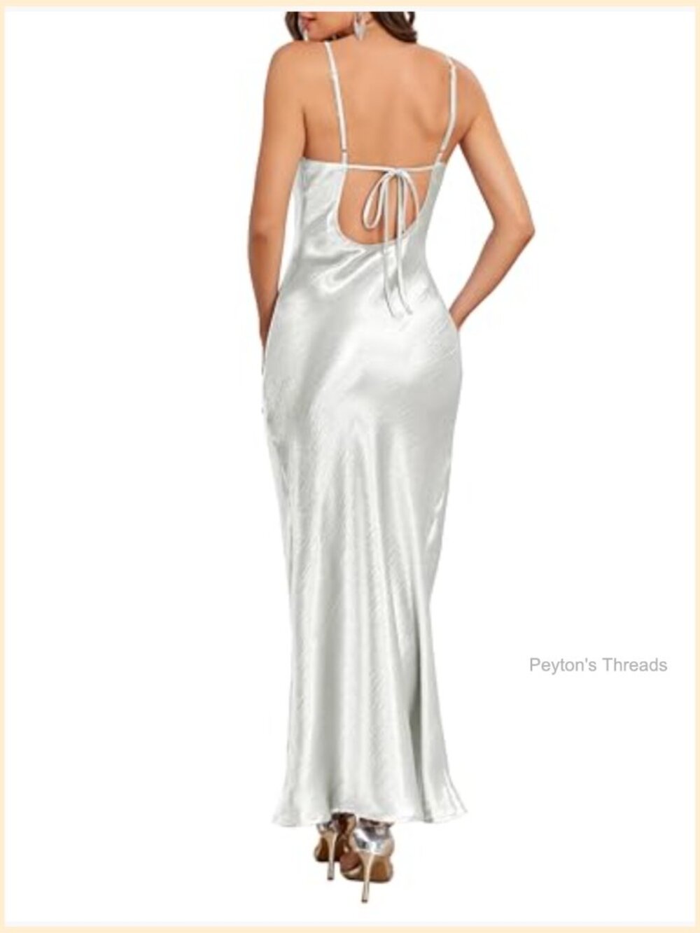 Satin Silk Cowl Neck Tie Low Back Maxi Dress – Wedding Guest Party - Picture 2 of 7